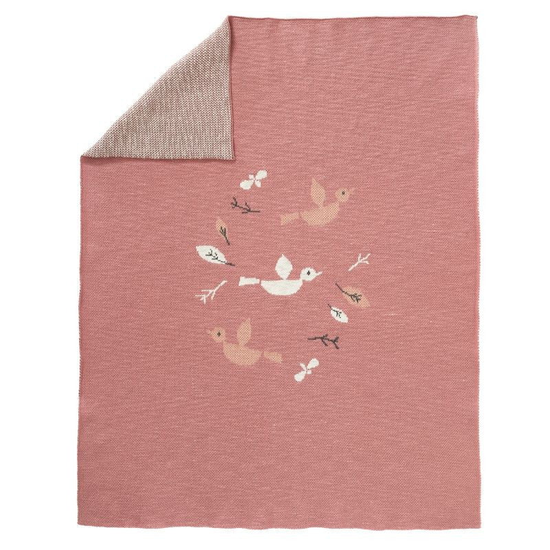 Couverture tricot 80x100 cm (divers coloris) - Birds Rose -