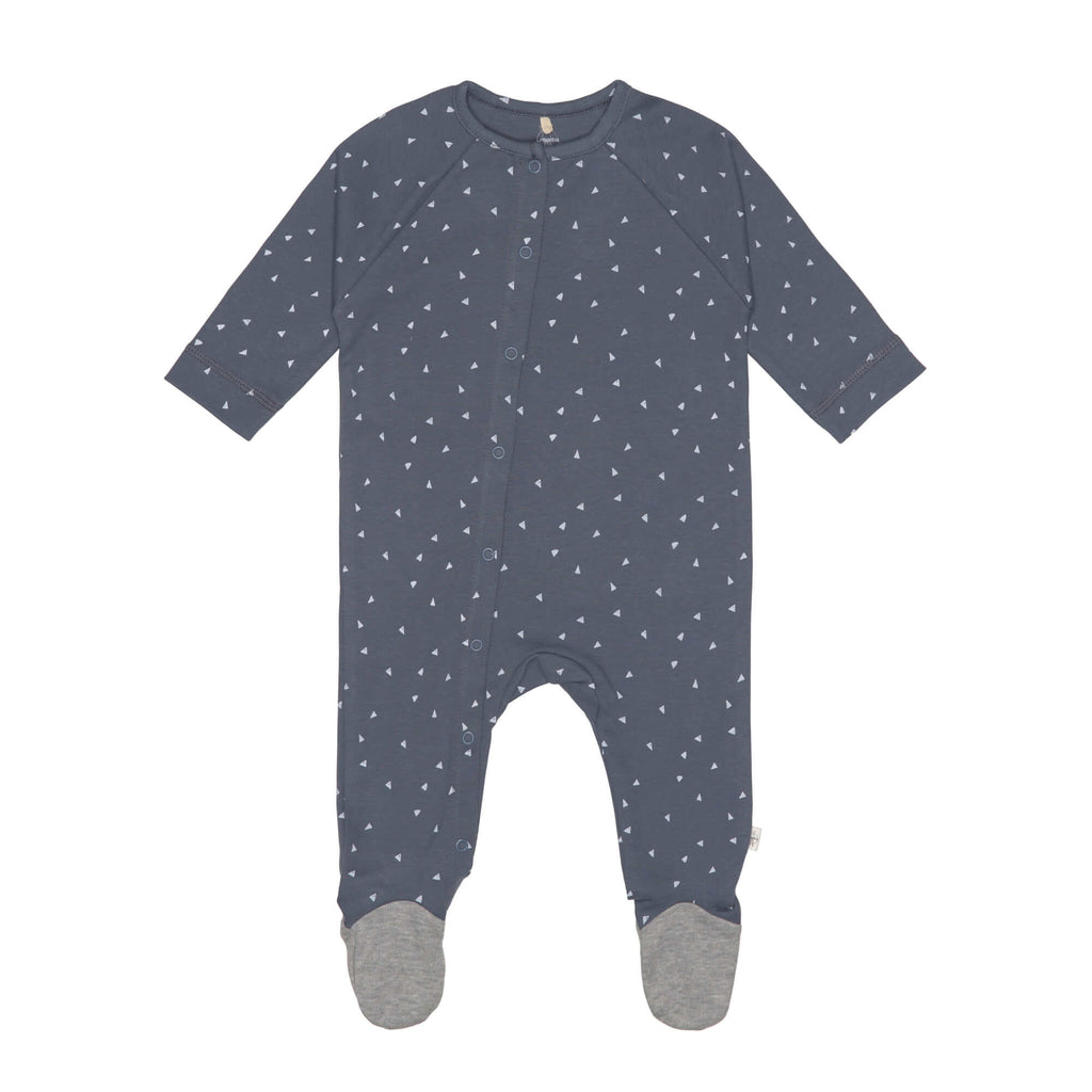 Baby-Pyjama mit Füßen- Bio-Baumwolle Triangel blau - p