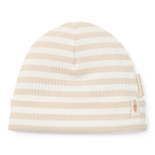 Baby hat - Sand/White striped (various sizes)