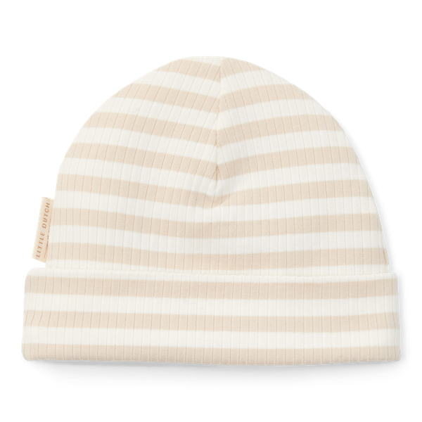 Baby hat - Sand/White striped (various sizes)