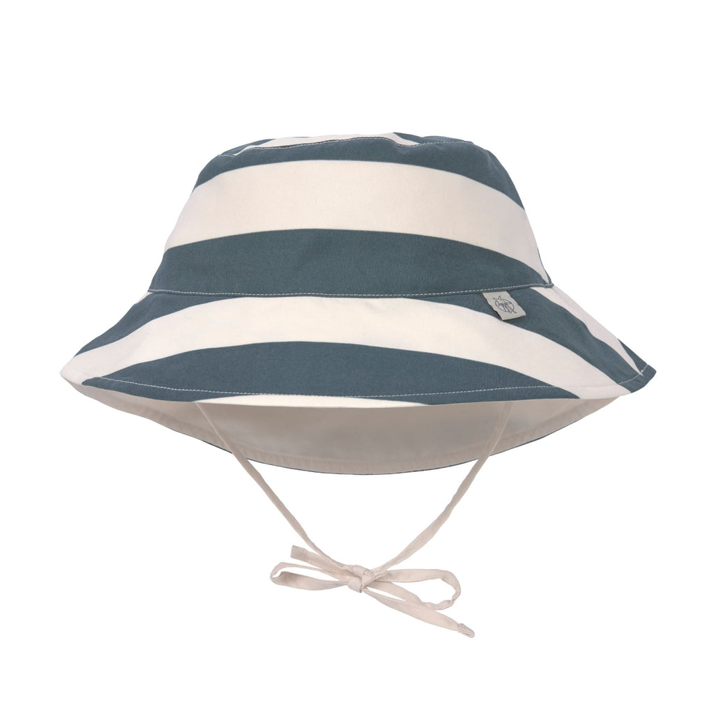 Reversible children's UV protection hat Off-white blue stripes