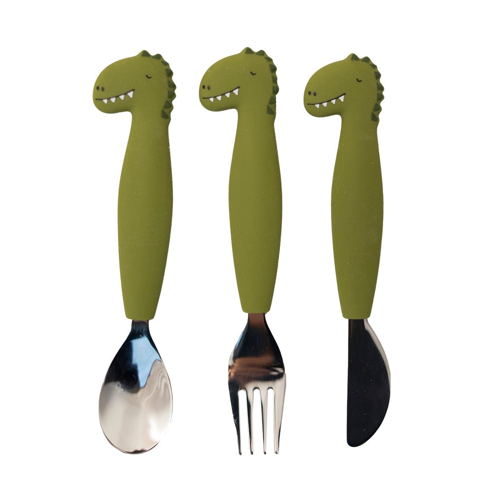 3-piece silicone cutlery - Mr. Dino - cutlery