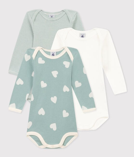 Set of 3 long-sleeved baby bodysuits with hearts (various sizes)
