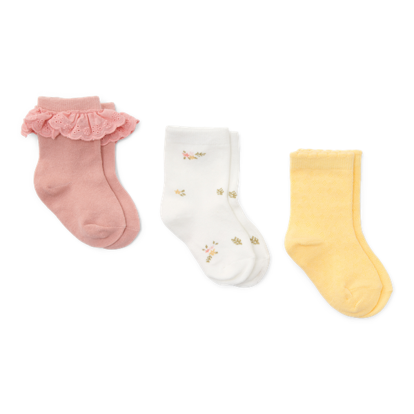 Set of 3 socks - Pink flower/white meadow/honey yellow