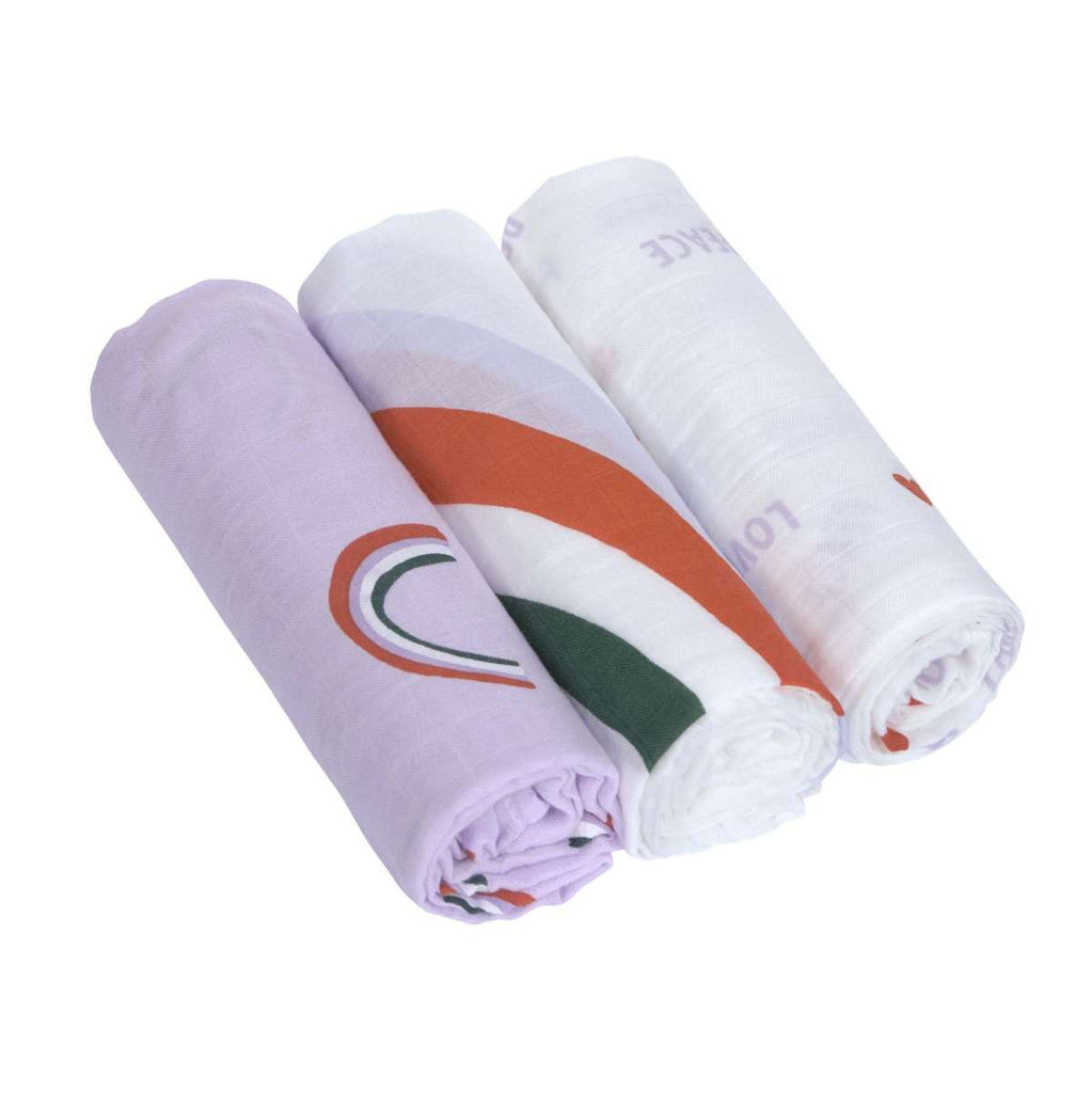 Set of 3 Happy Rascals Swaddling Nappies - lavender