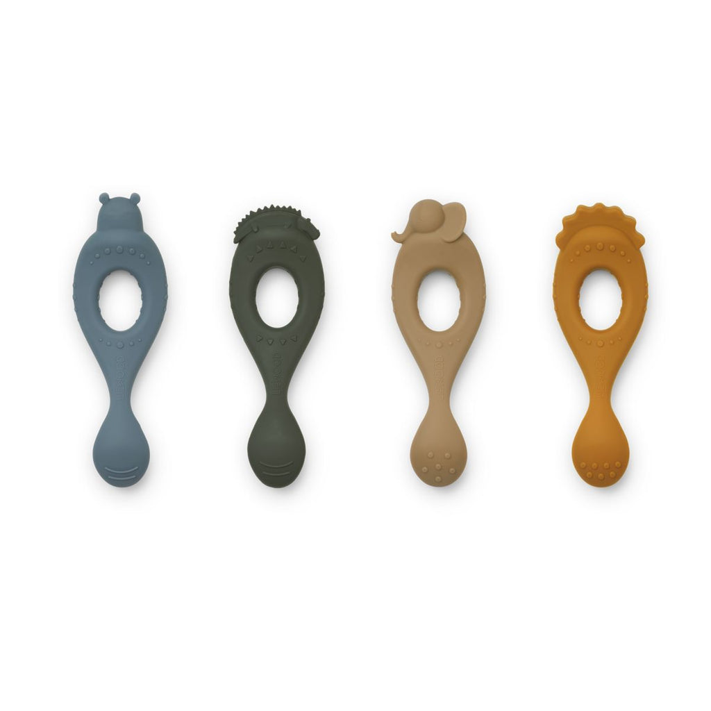 Set of 4 liva silicone spoons - Safari/blue multi mix