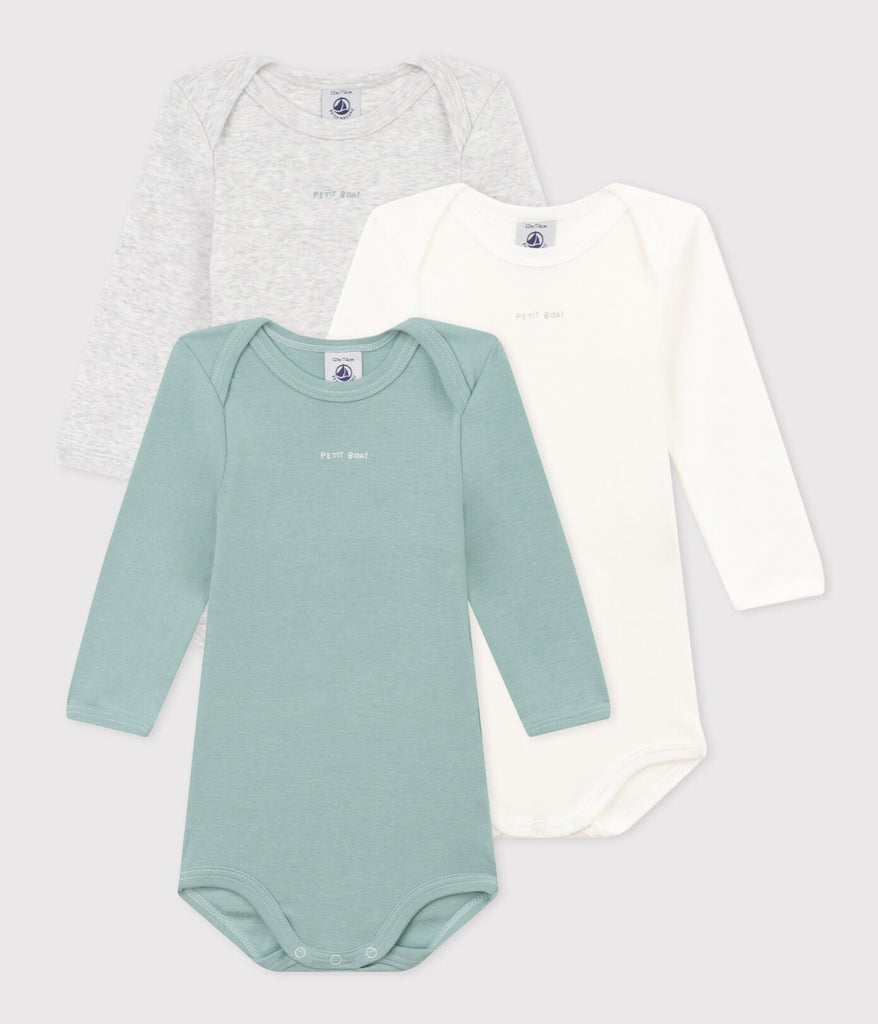 Trio of long-sleeved baby bodysuits (various sizes) - cotton