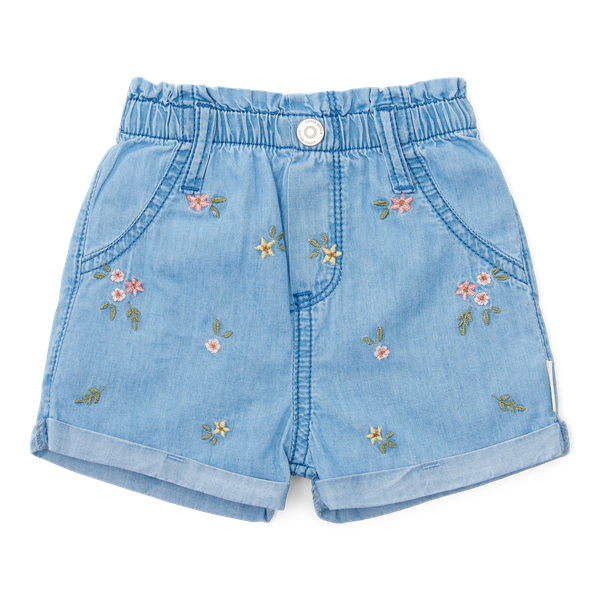 Denim shorts embroidered with small flowers (various sizes)