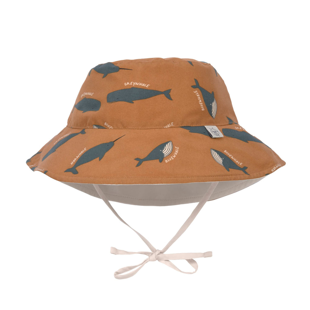 Reversible children's UV protection hat Striped whale caramel