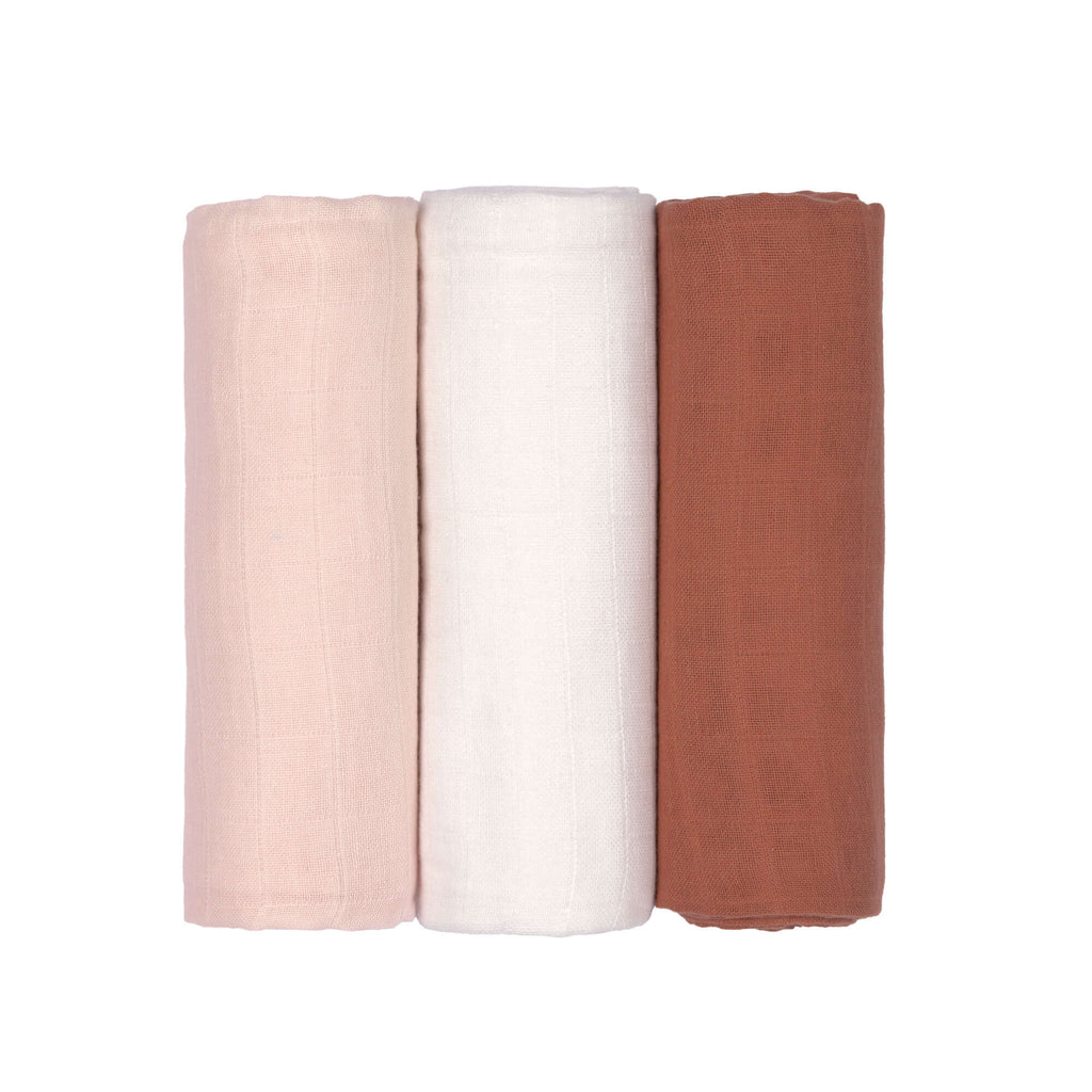 Chiffon diaper 85 x 85cm (3 pcs) Powder pink Rusty white