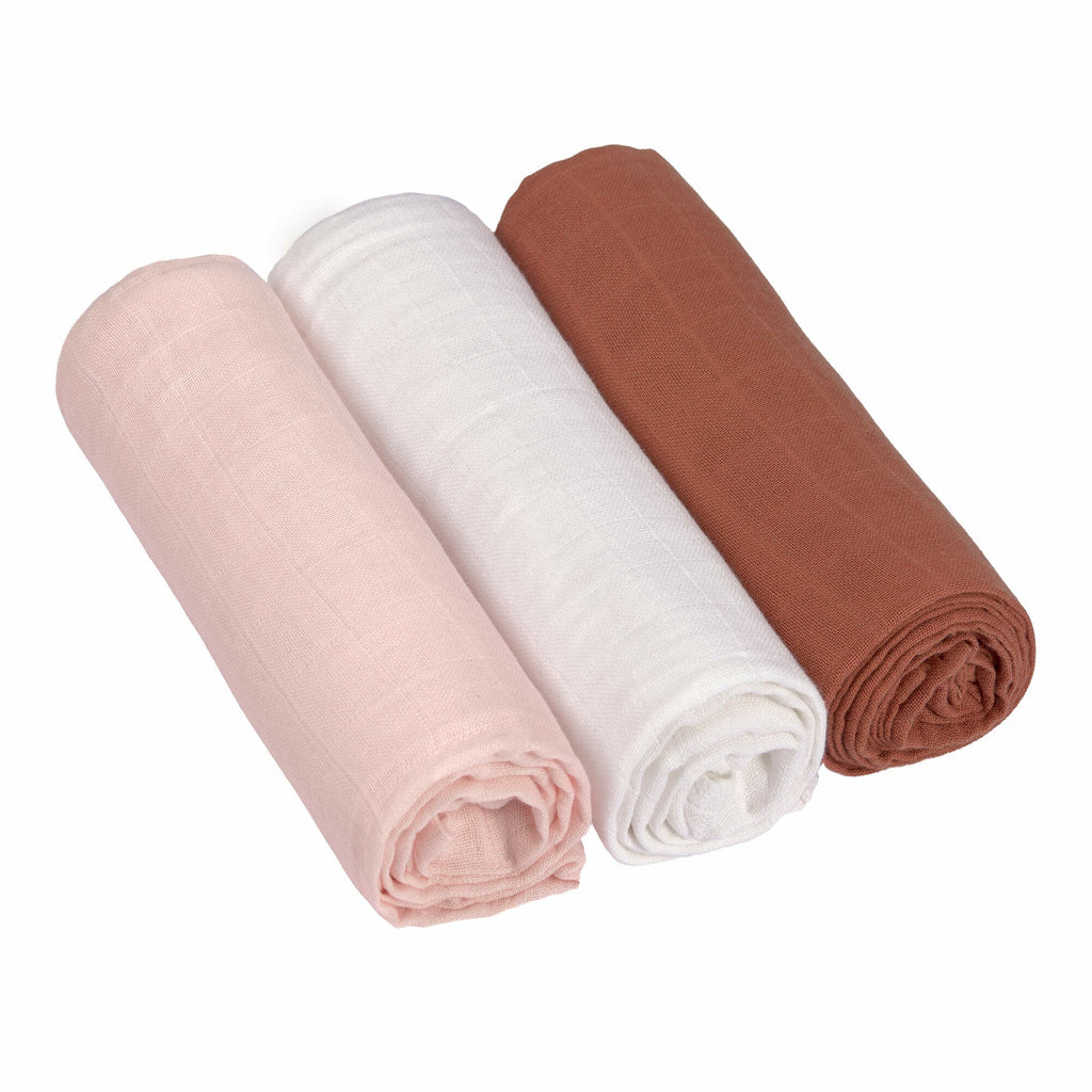 Chiffon diaper 85 x 85cm (3 pcs) Powder pink Rusty white
