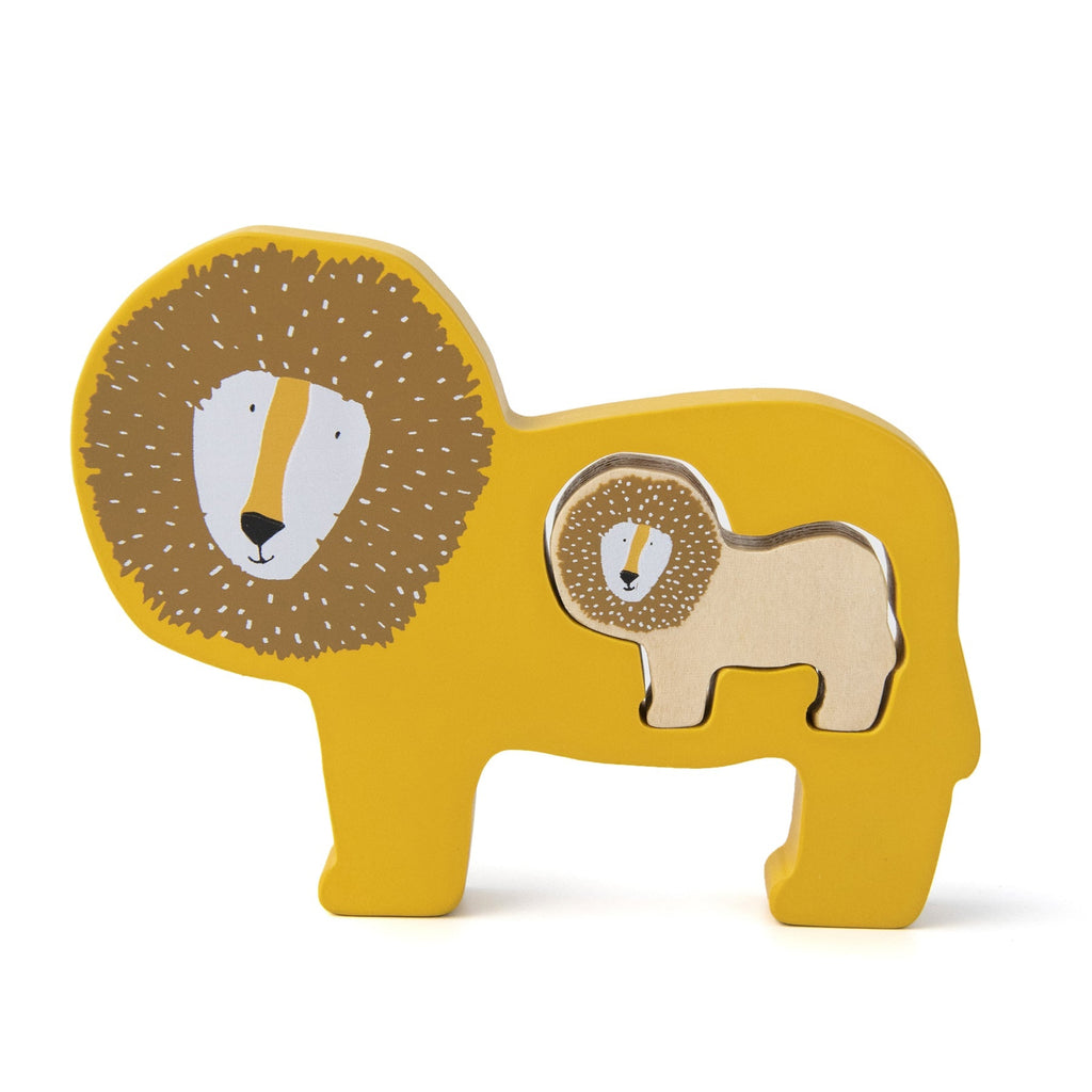Wooden baby puzzle - Mr. Lion - pacifier clip