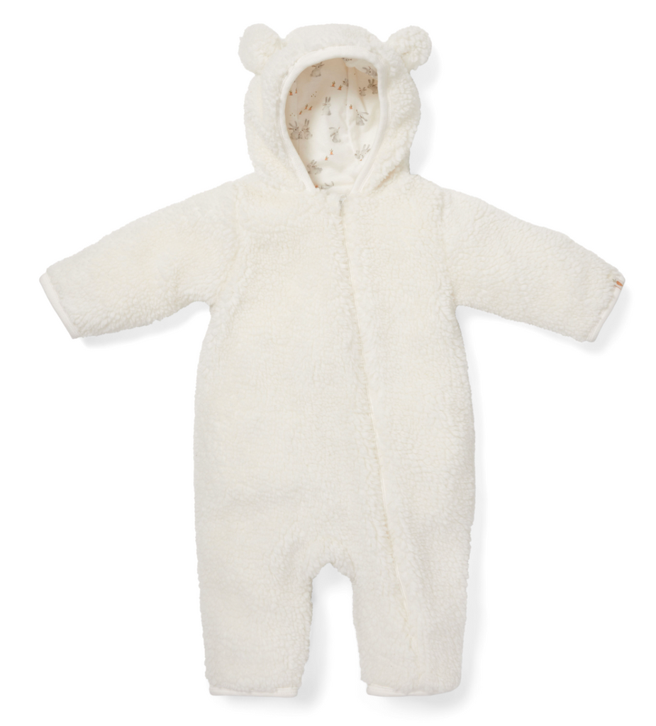 Gebroken witte baby bunny teddy eendelige jumpsuit (maten