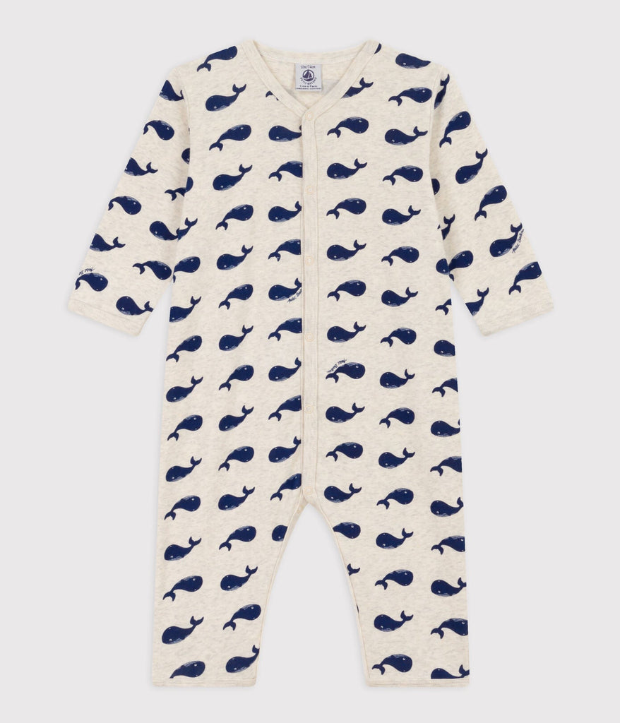 Katoenen marine walvis voetloze pyjama