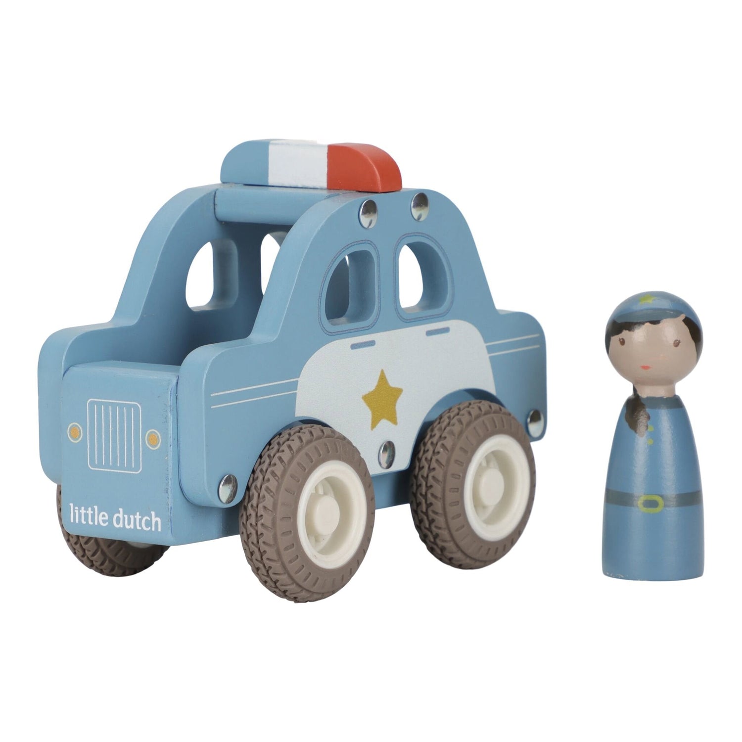 Voiture de police en bois – Bleu