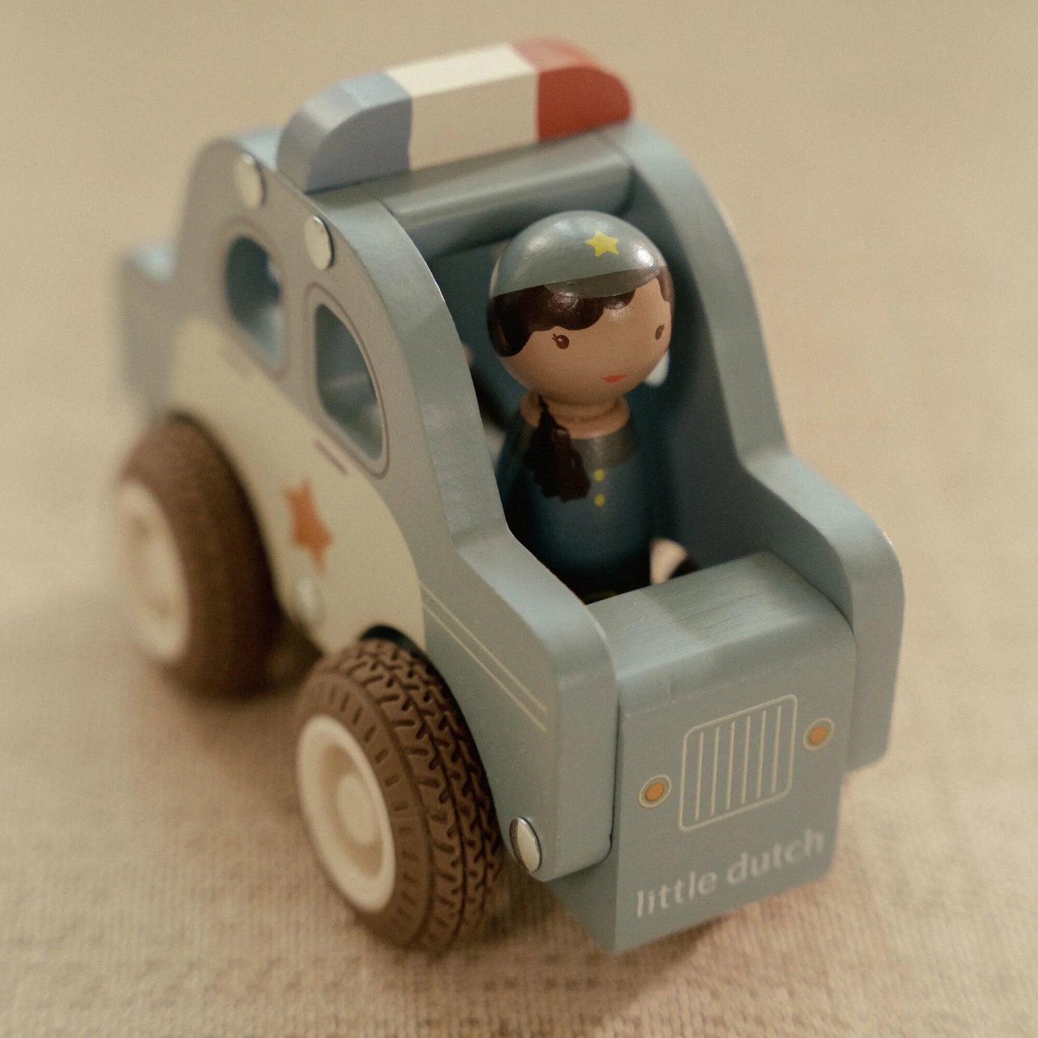 Voiture de police en bois – Bleu