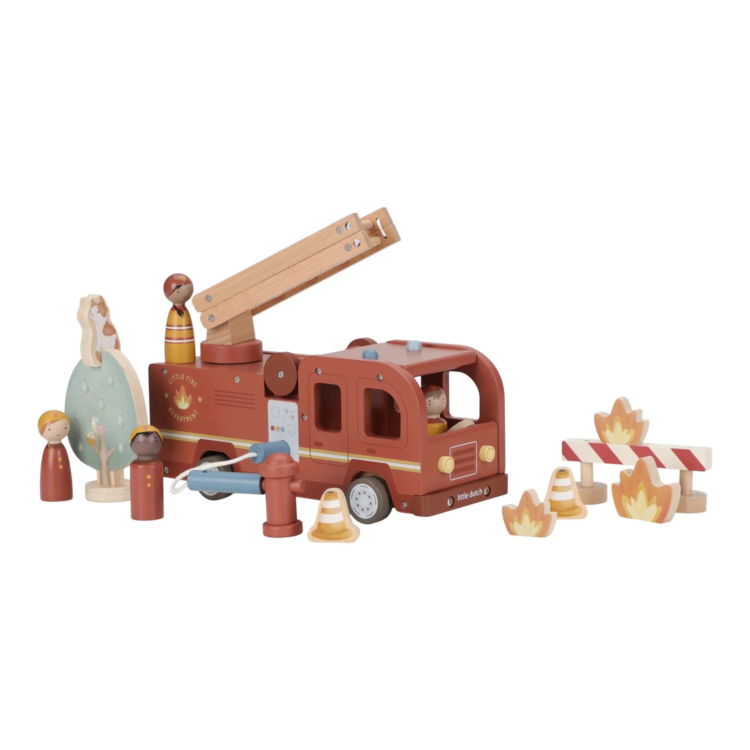 Camion de pompiers en bois – Rouge