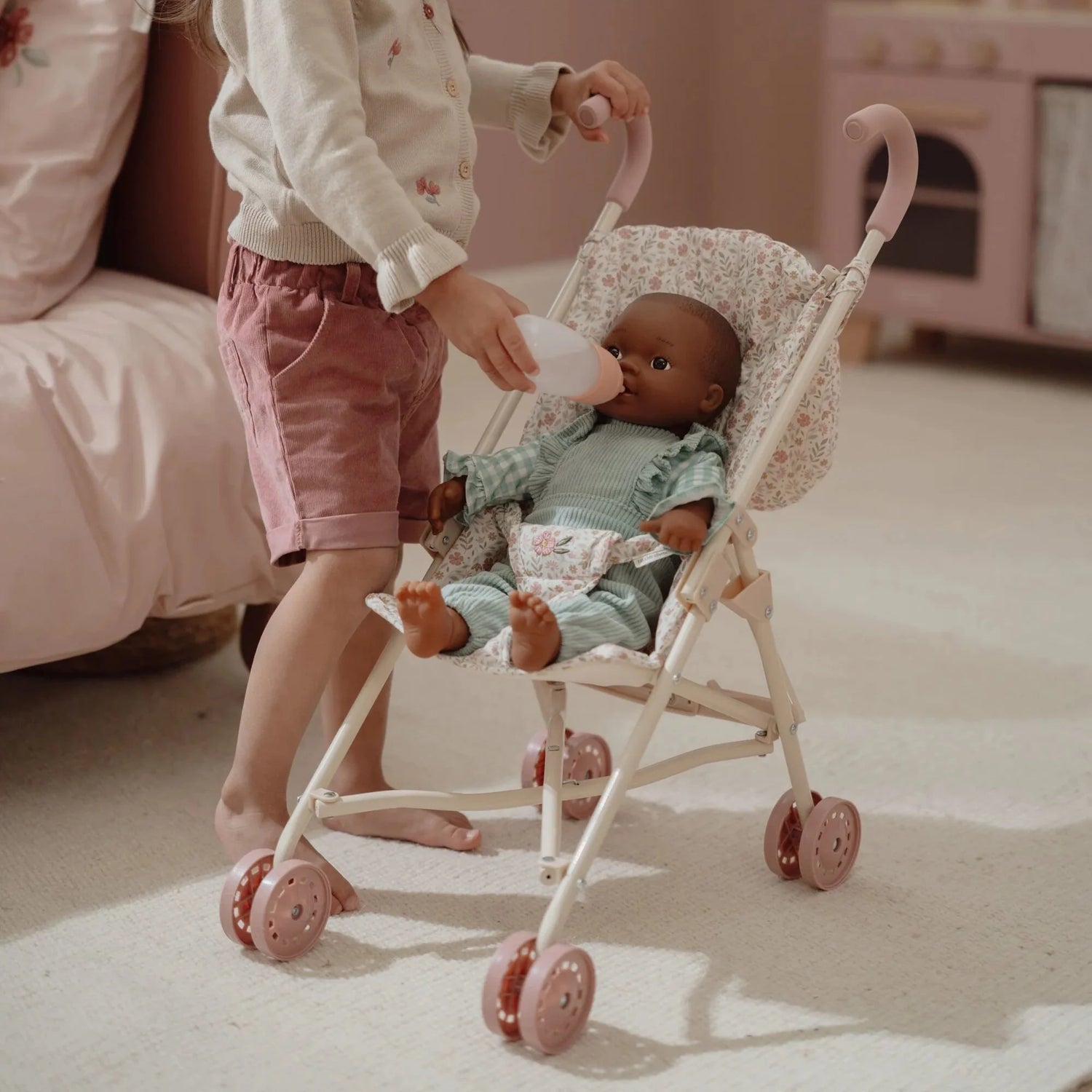 Puppenwagen aus Metall – weiß