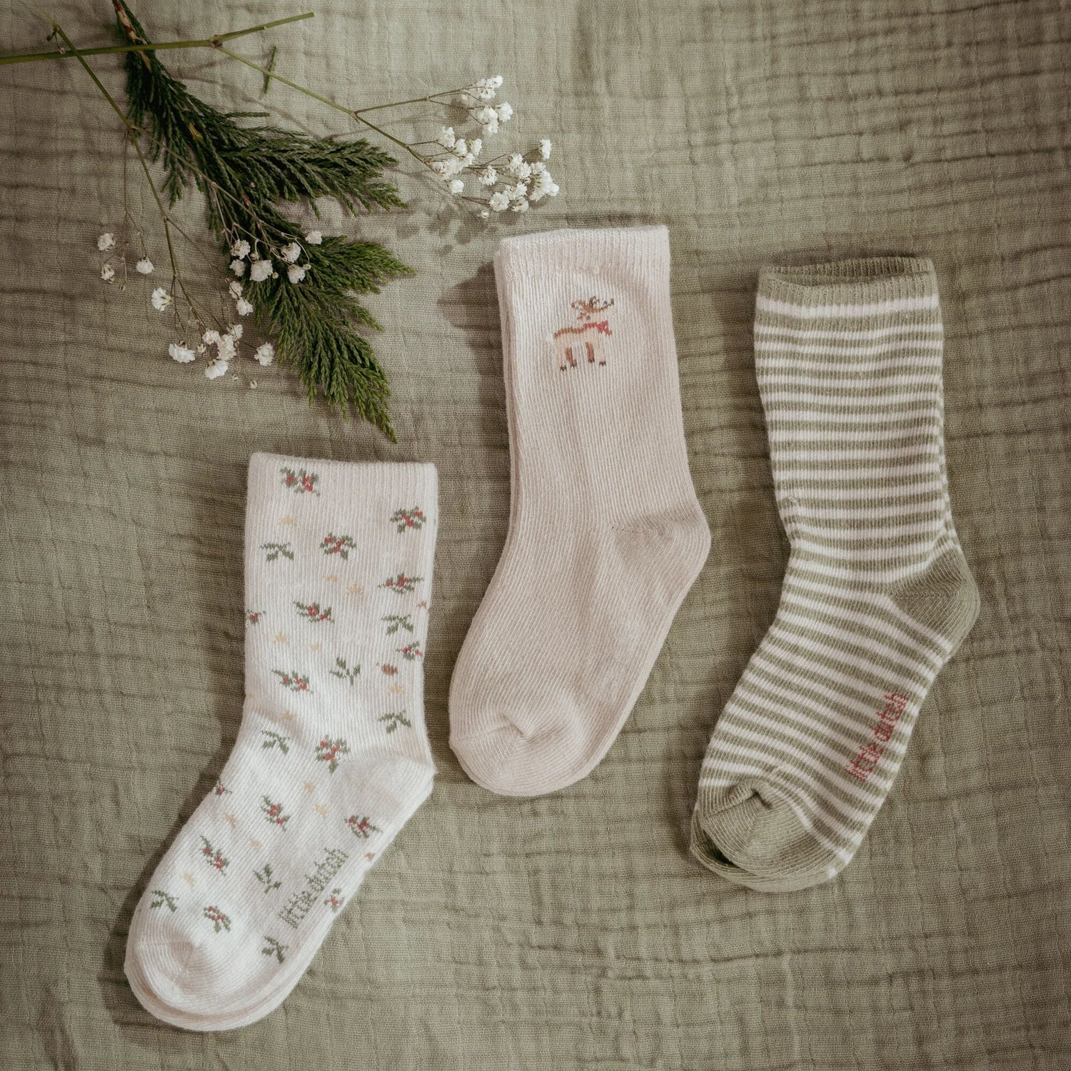 Lot de 3 chaussettes de Noël – Beige