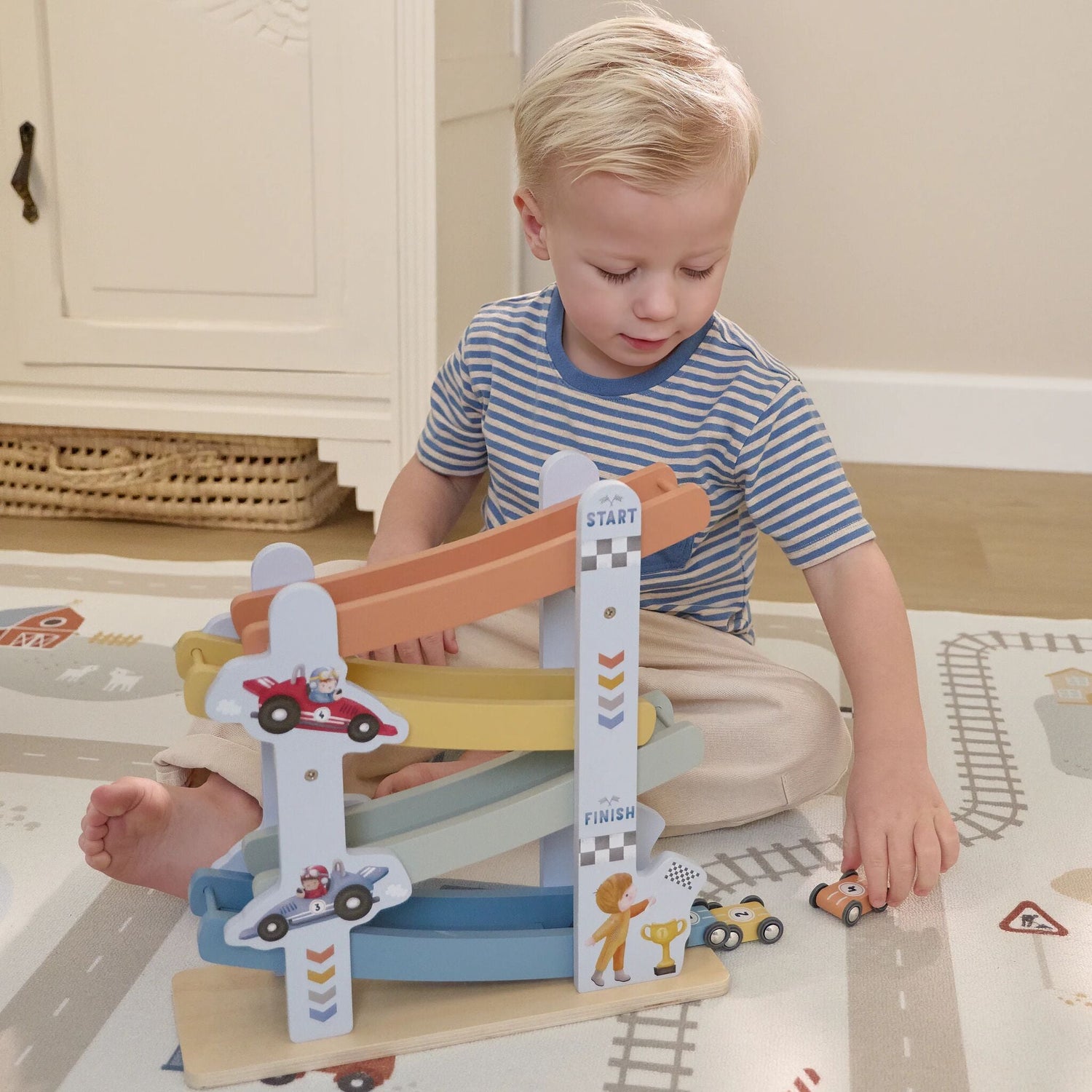 Circuit de voiture en bois - Bleu