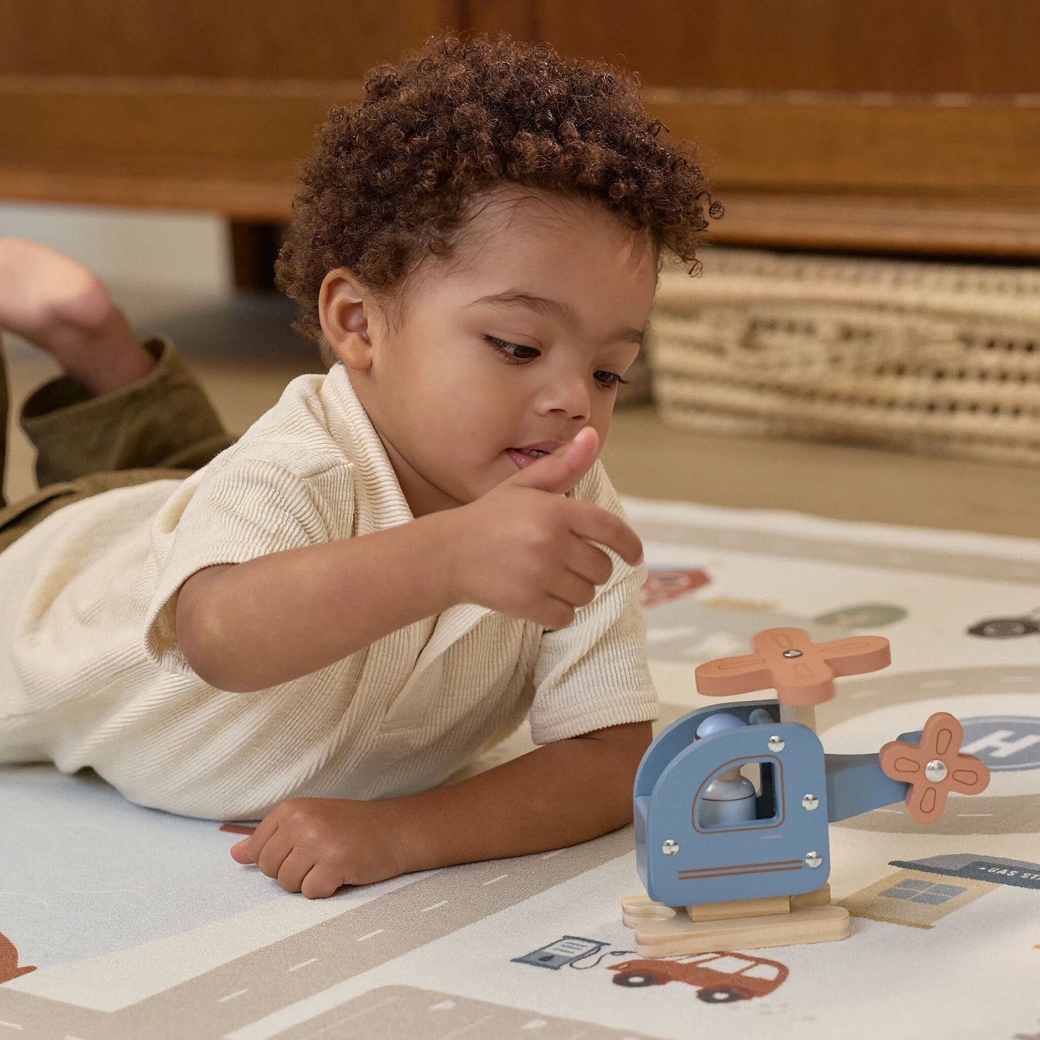 Hélicoptère en bois jouet - Bleu Price