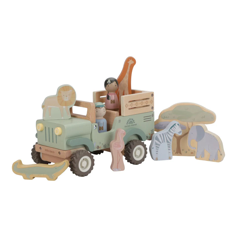 Voiture de safari en bois avec animaux - Vert - Safari Friends