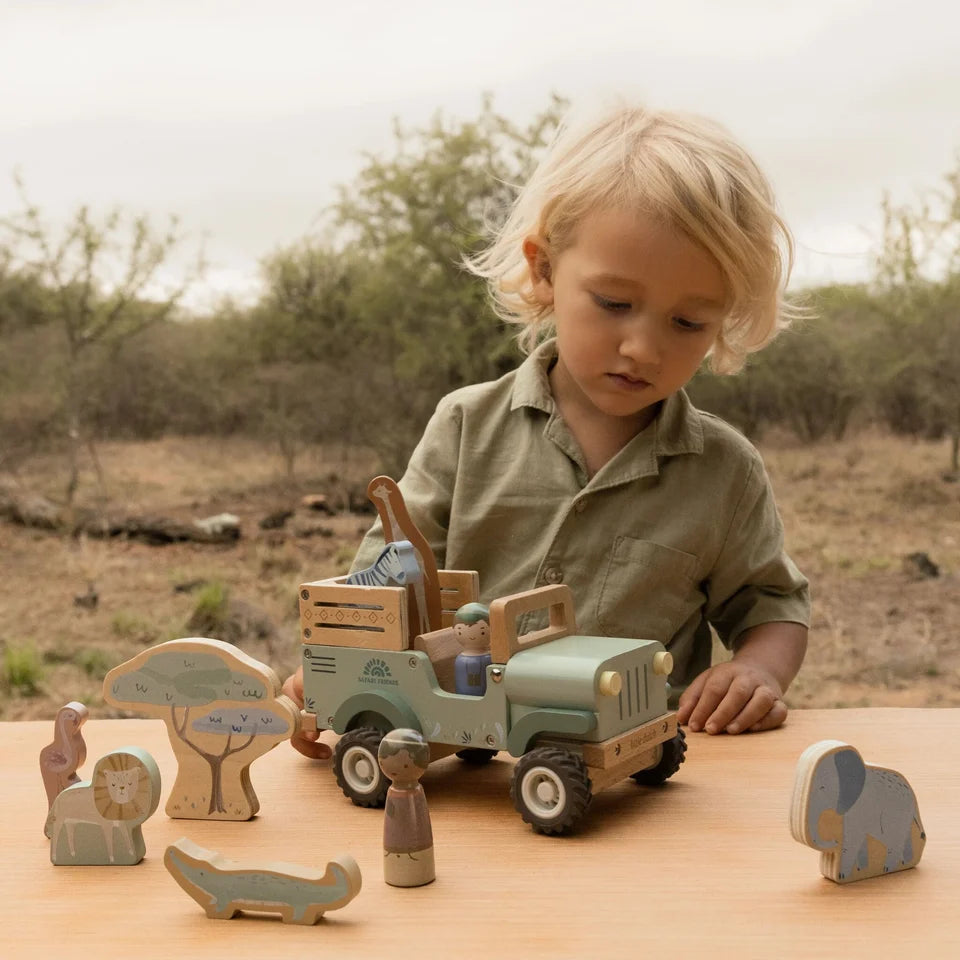 Voiture de safari en bois avec animaux - Vert - Safari Friends