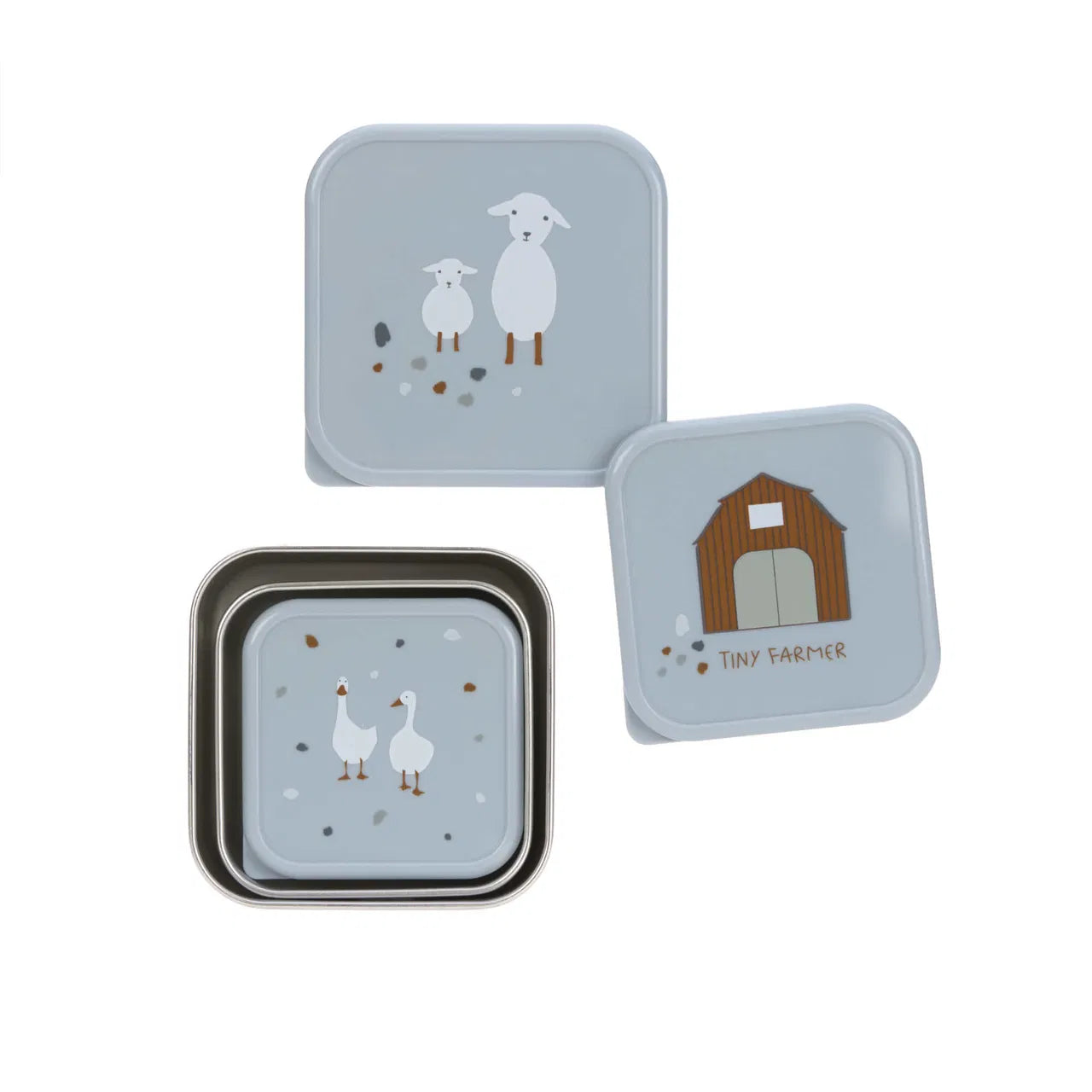 Boîtes à goûter enfants (Lot de 3) - Tiny Farmer, bleu