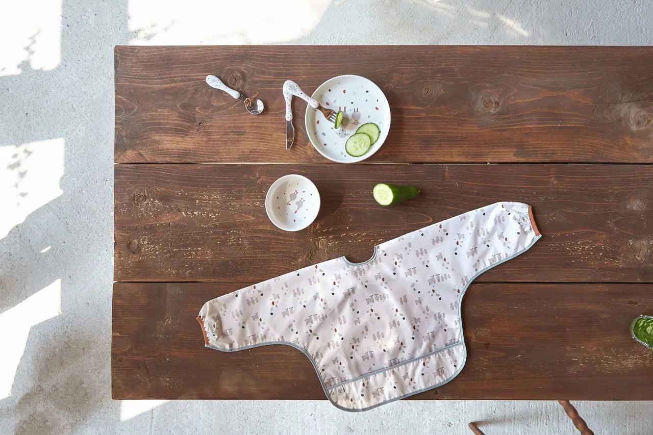 Bavoirs manches longues avec poche (2 pcs), Tiny Farmer Mouton liste 