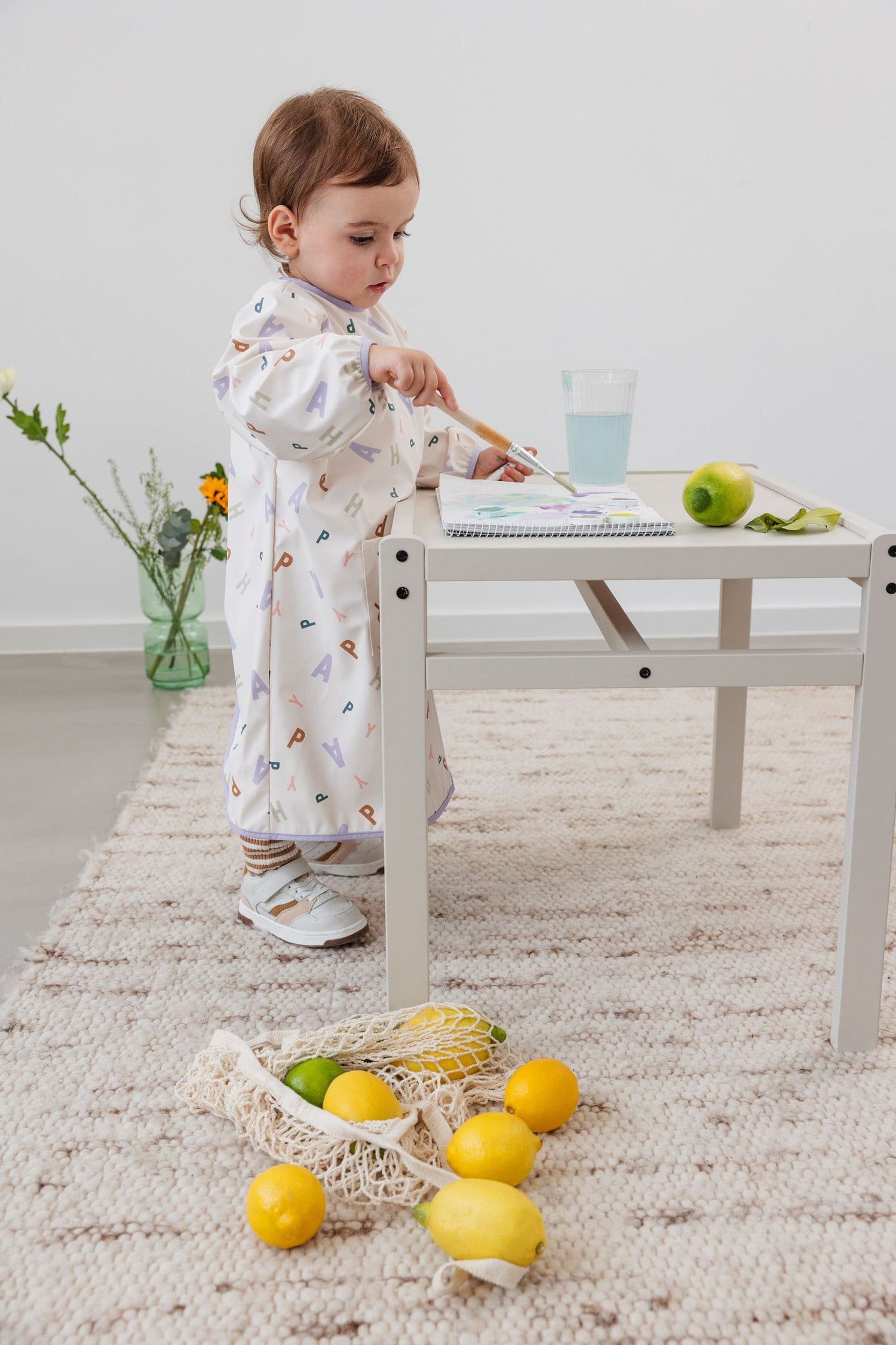 Bavoir tablier manches longues 55x60 cm Happy Fruits (divers coloris)