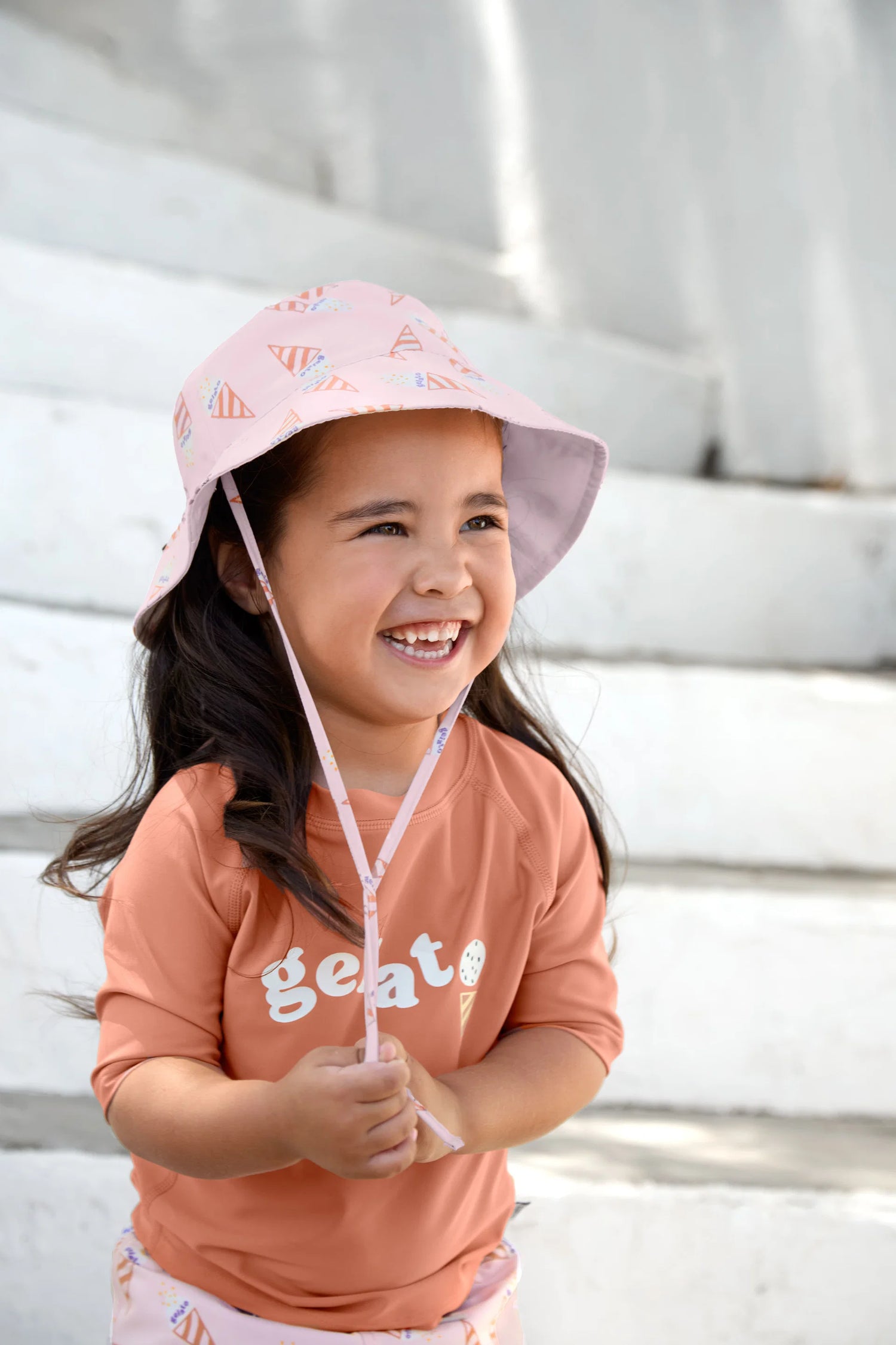 Chapeau anti-UV réversible enfants - Glace, Rose Pâl