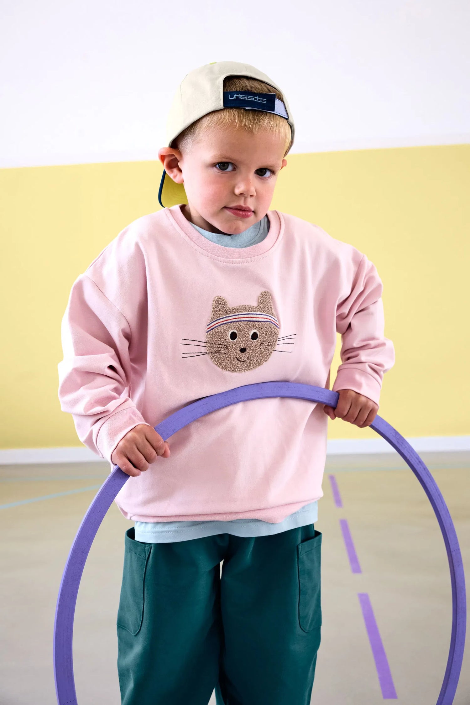 Pulls enfants - Coton bio, Chat rose pâle