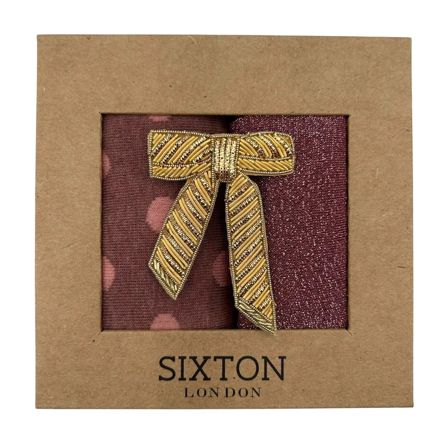 Duo de chaussettes Pink Porto & Rio avec épingle à nœud doré (37-40)