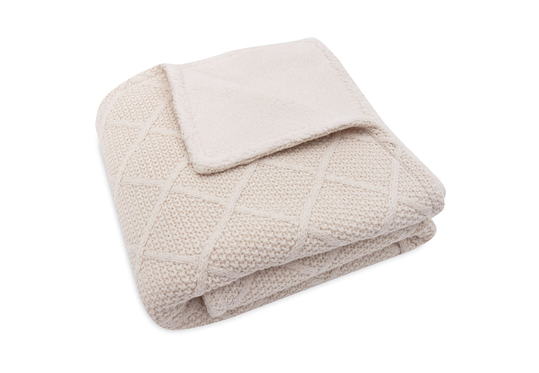 Babybettdecke 75 x 100 cm Check Knit – Oatmeal/Teddy Fleece Liste 