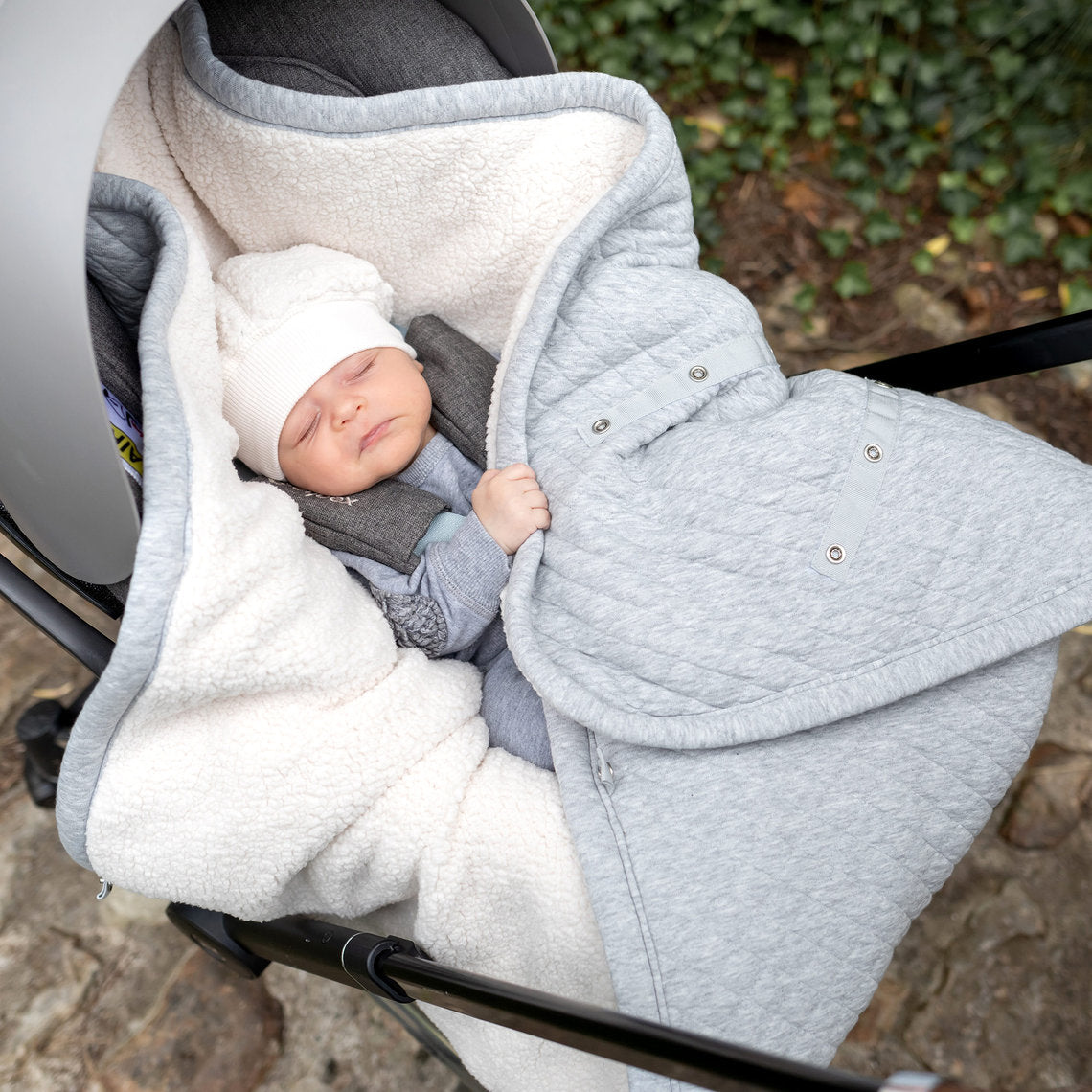 Couverture BISIDE 0-12M Teddy matelassé  - Mix grey Liste 