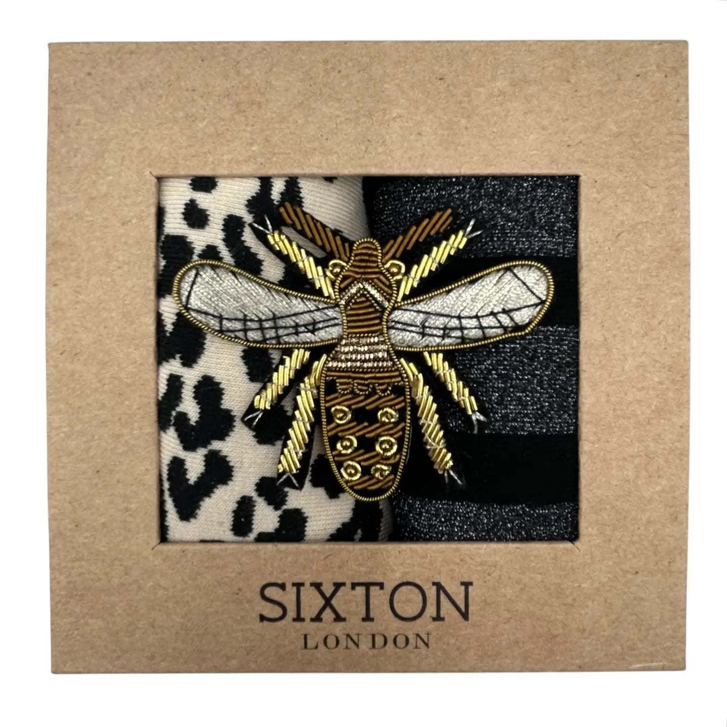 Duo de boîtes de chaussettes Cream Leopard & Berlin avec Insecte Métallique (37-40)