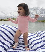 Langärmeliger Body mit Streifen aus Wolle und Baumwolle für Babys in Rosa