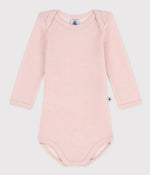 Langärmeliger Body mit Streifen aus Wolle und Baumwolle für Babys in Rosa
