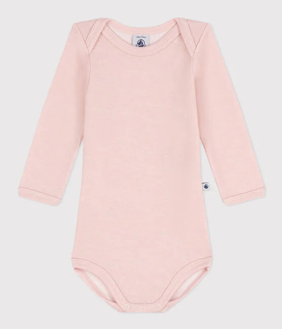 Langärmeliger Body mit Streifen aus Wolle und Baumwolle für Babys in Rosa