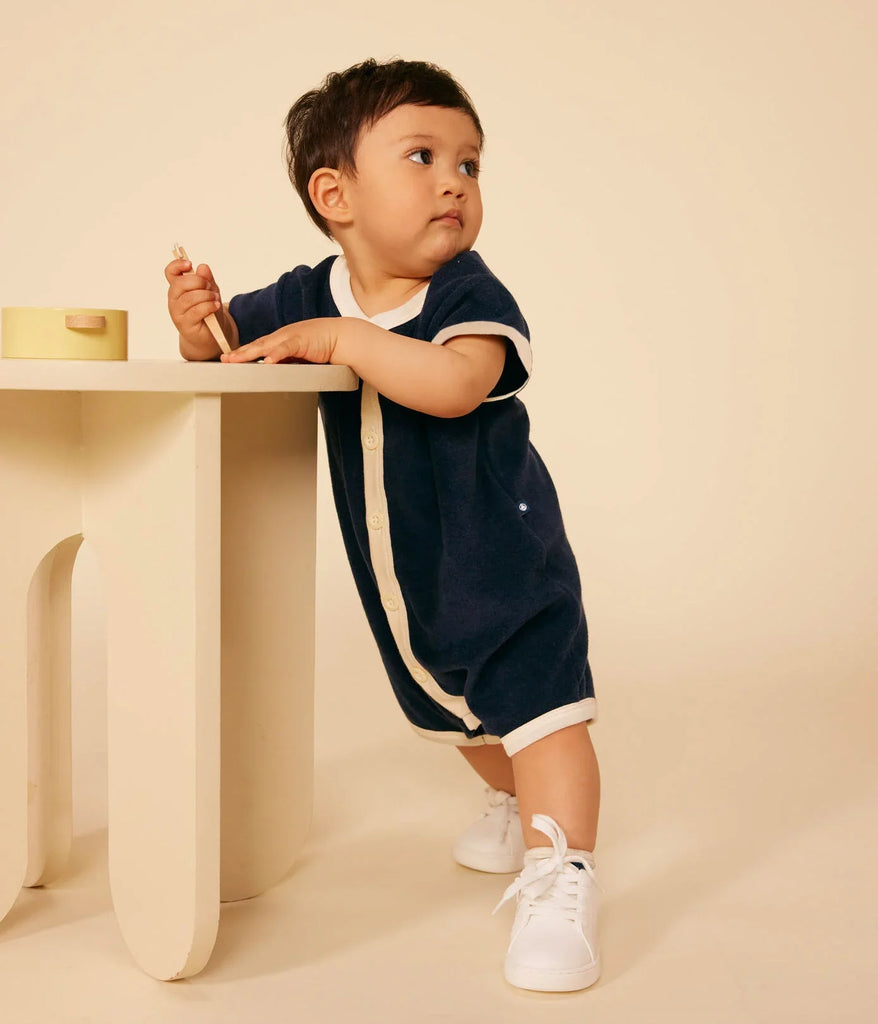 Combinaison courte en bouclette éponge bébé bleu - Vêtements