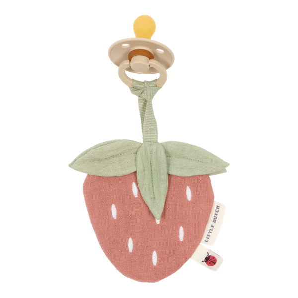 Schnullerhalter aus Musselin Erdbeere - Kuscheltier