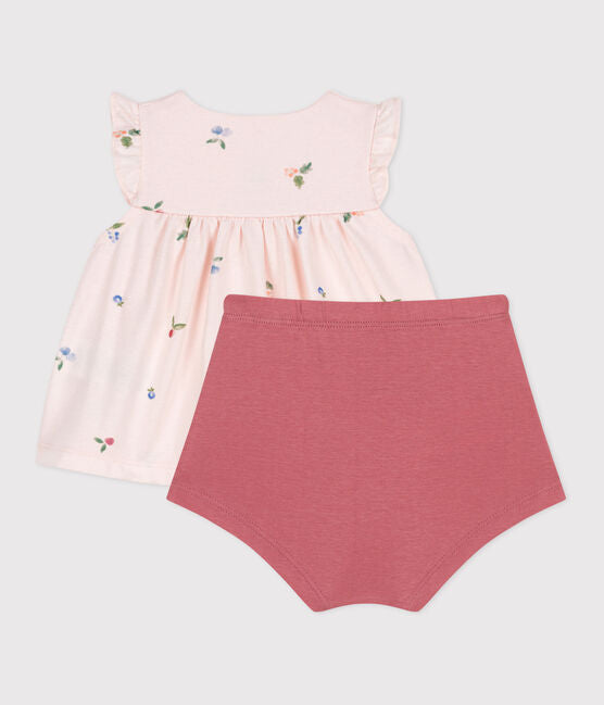 Ensemble naissance deux pièces en coton avec blouse volanté