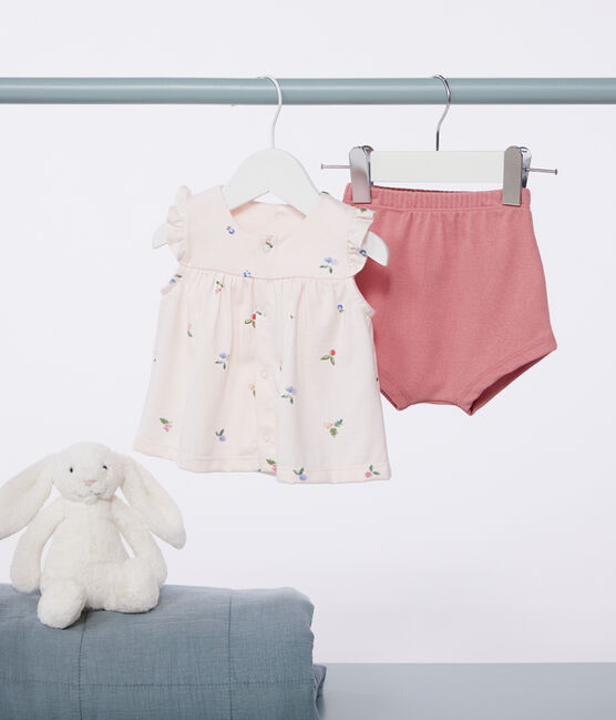 Ensemble naissance deux pièces en coton avec blouse volanté