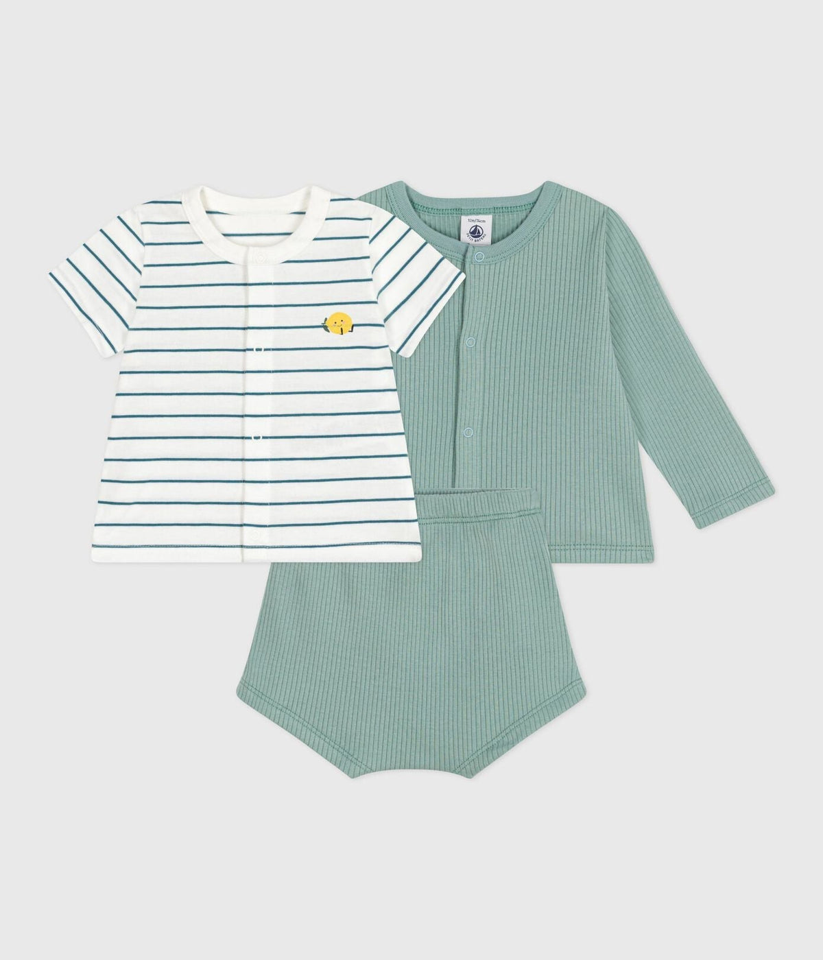 Dreiteiliges Baby-Set aus Baumwolle und gestreiftes T-Shirt