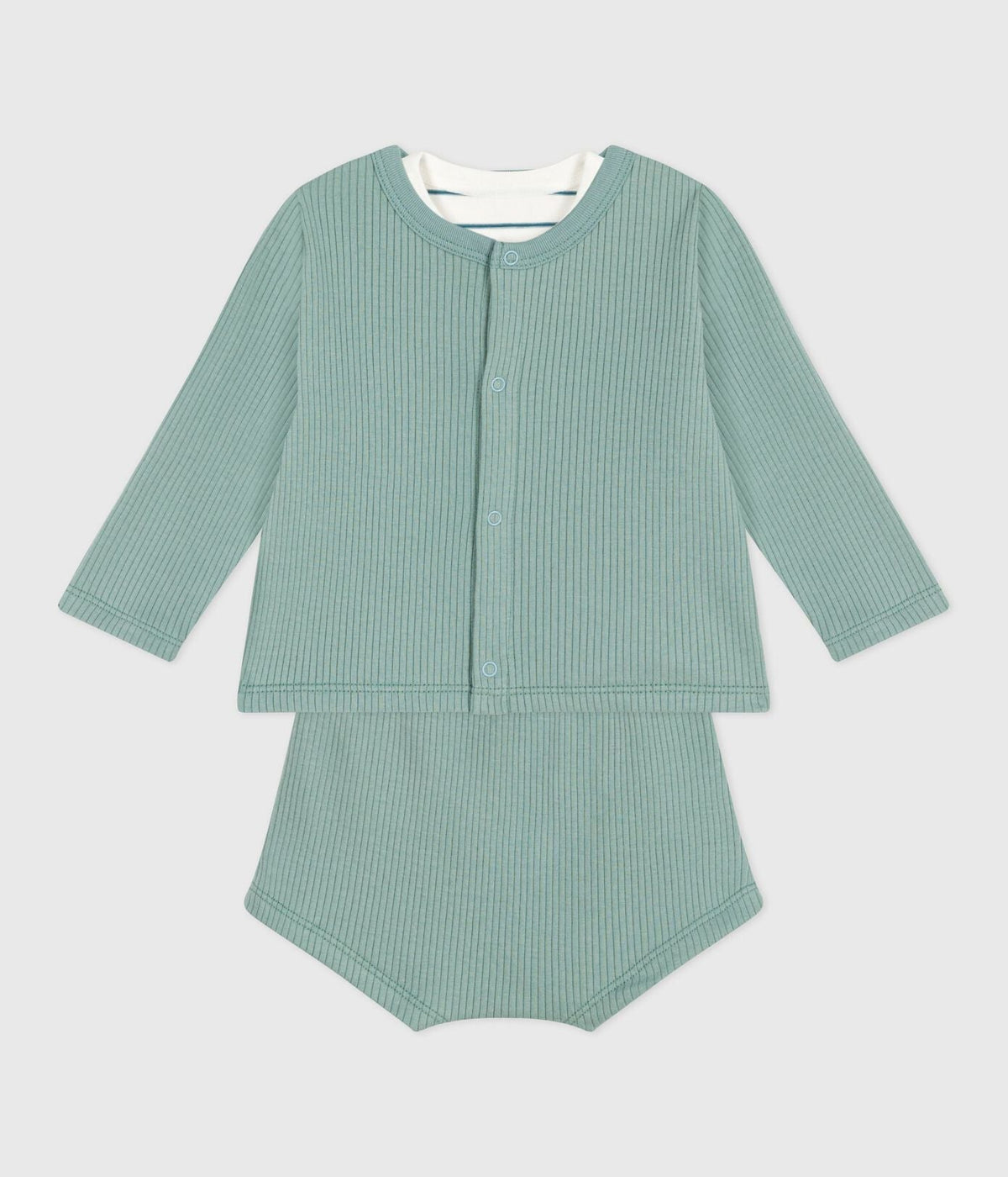 Dreiteiliges Baby-Set aus Baumwolle und gestreiftes T-Shirt