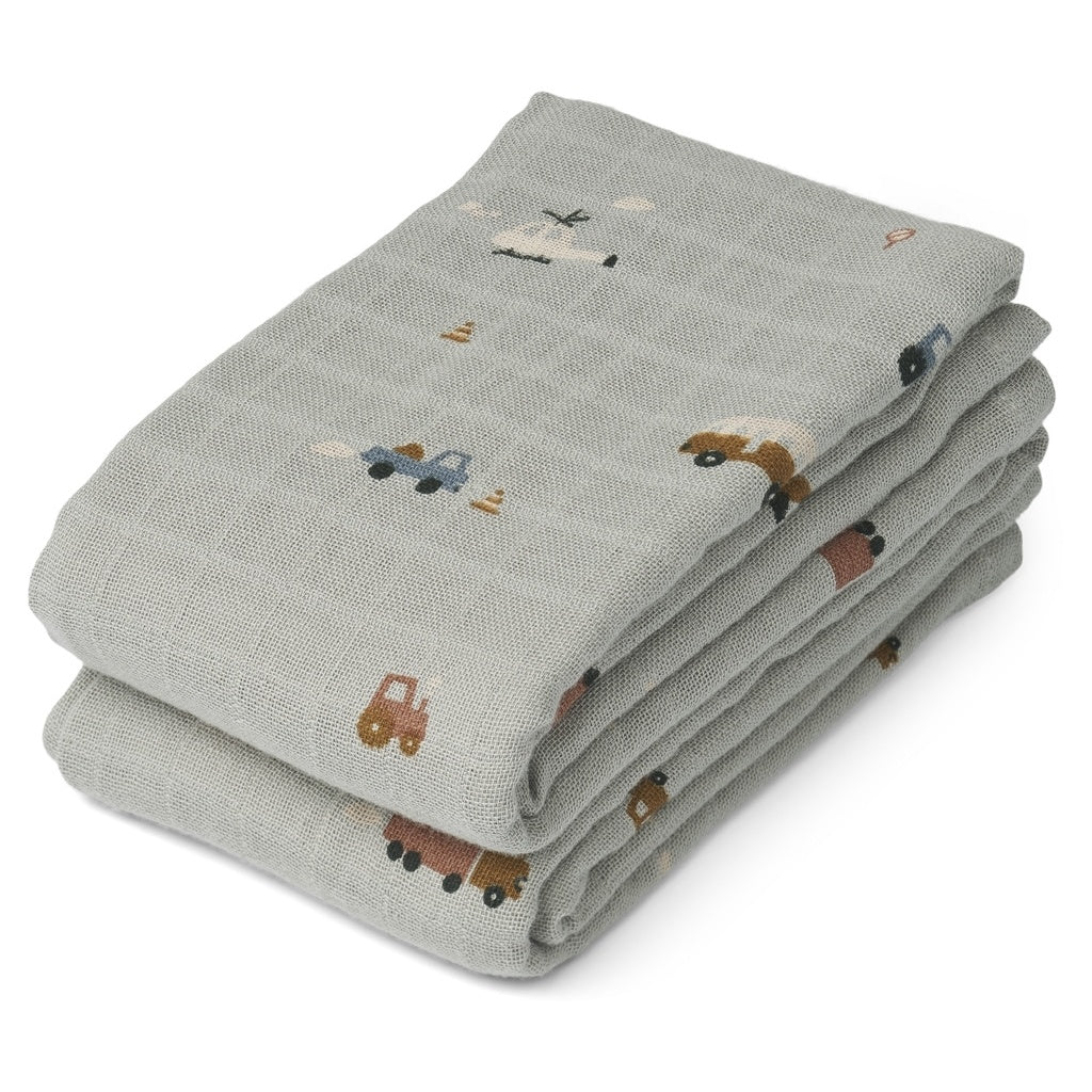 Lot de 2 langes en mousseline Lewis - (divers coloris) -