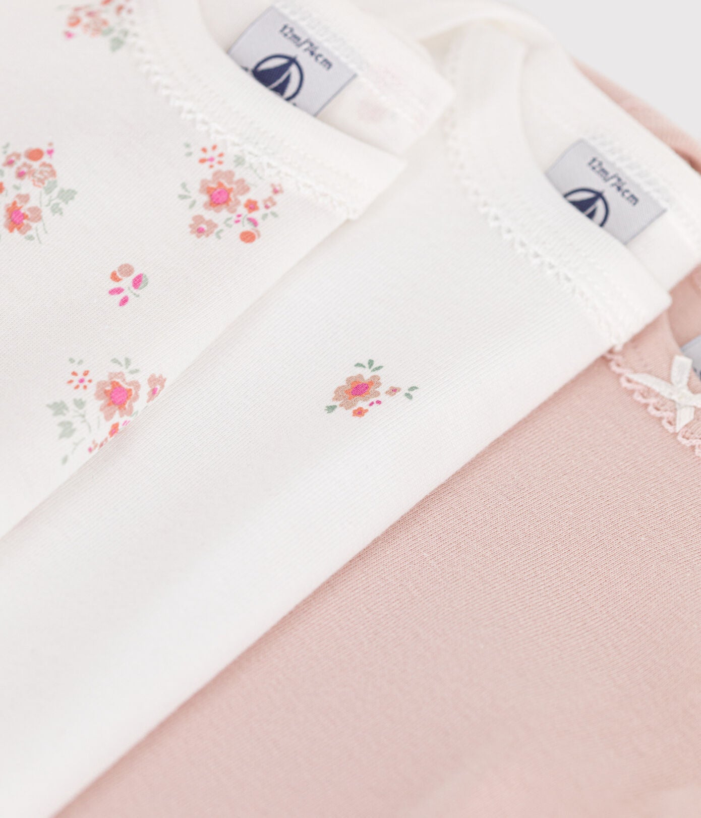 Lot de 3 bodies manches longues fleurs en coton bébé