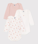 Lot de 3 bodies manches longues fleurs en coton bébé