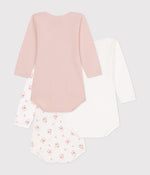 Lot de 3 bodies manches longues fleurs en coton bébé