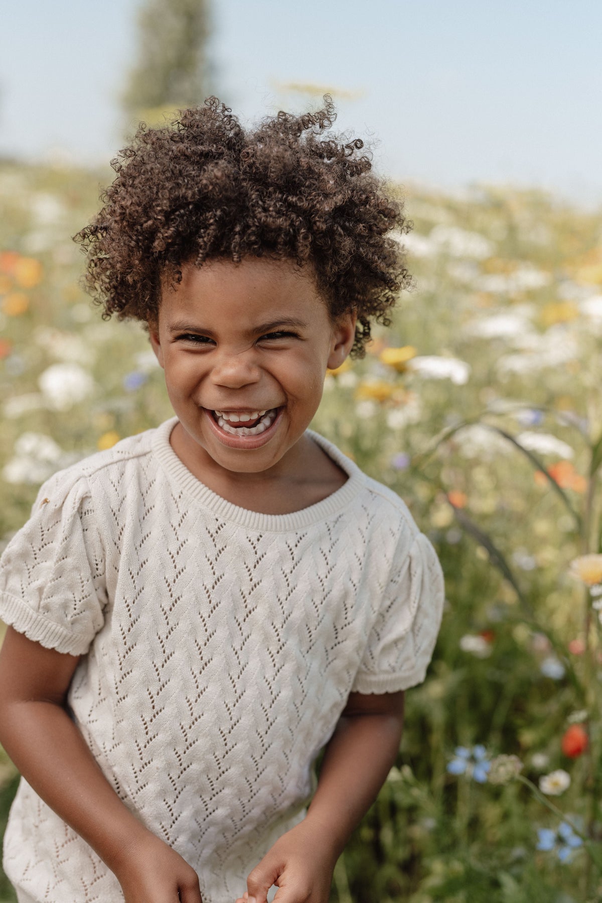 Strickpullover mit kurzen Ärmeln Creme (Größen 74-104) - Bluse